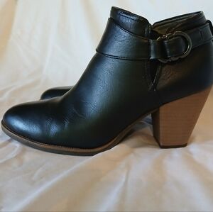 Dr. Scholl's Black Ankle Boots with Tan Block Heel